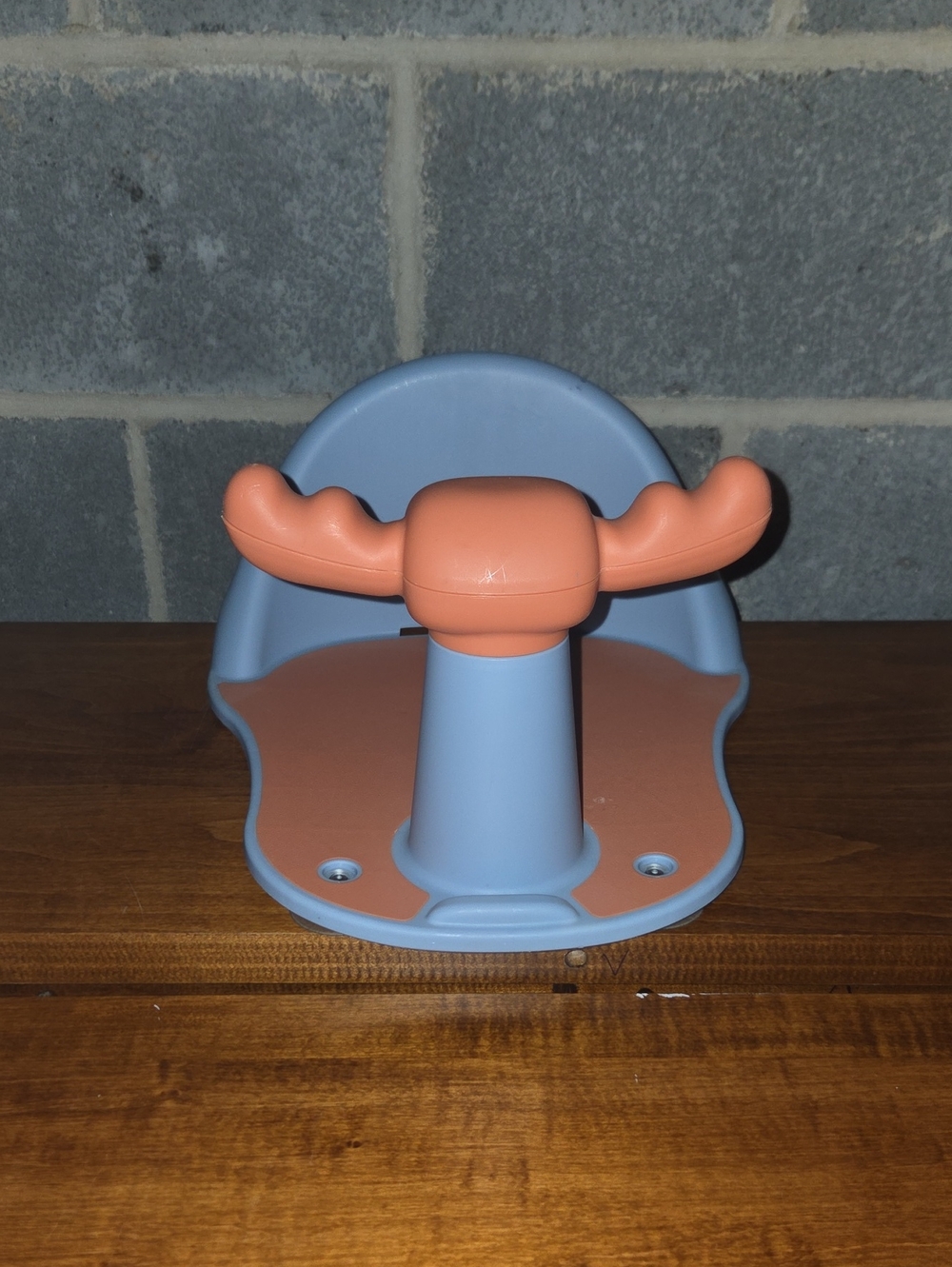Blue and Coral Child's Bath Seat with Moose Handle